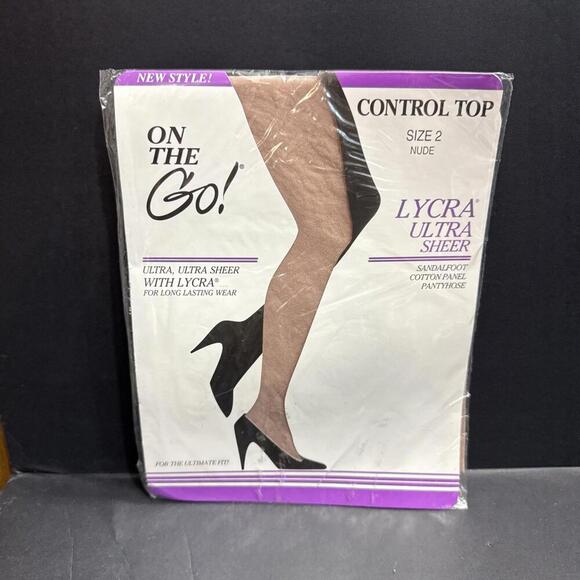 On The Go Hosiery Control Top Pantyhose Panty Hose Stockings Size 2 Nude New - Picture 2 of 11